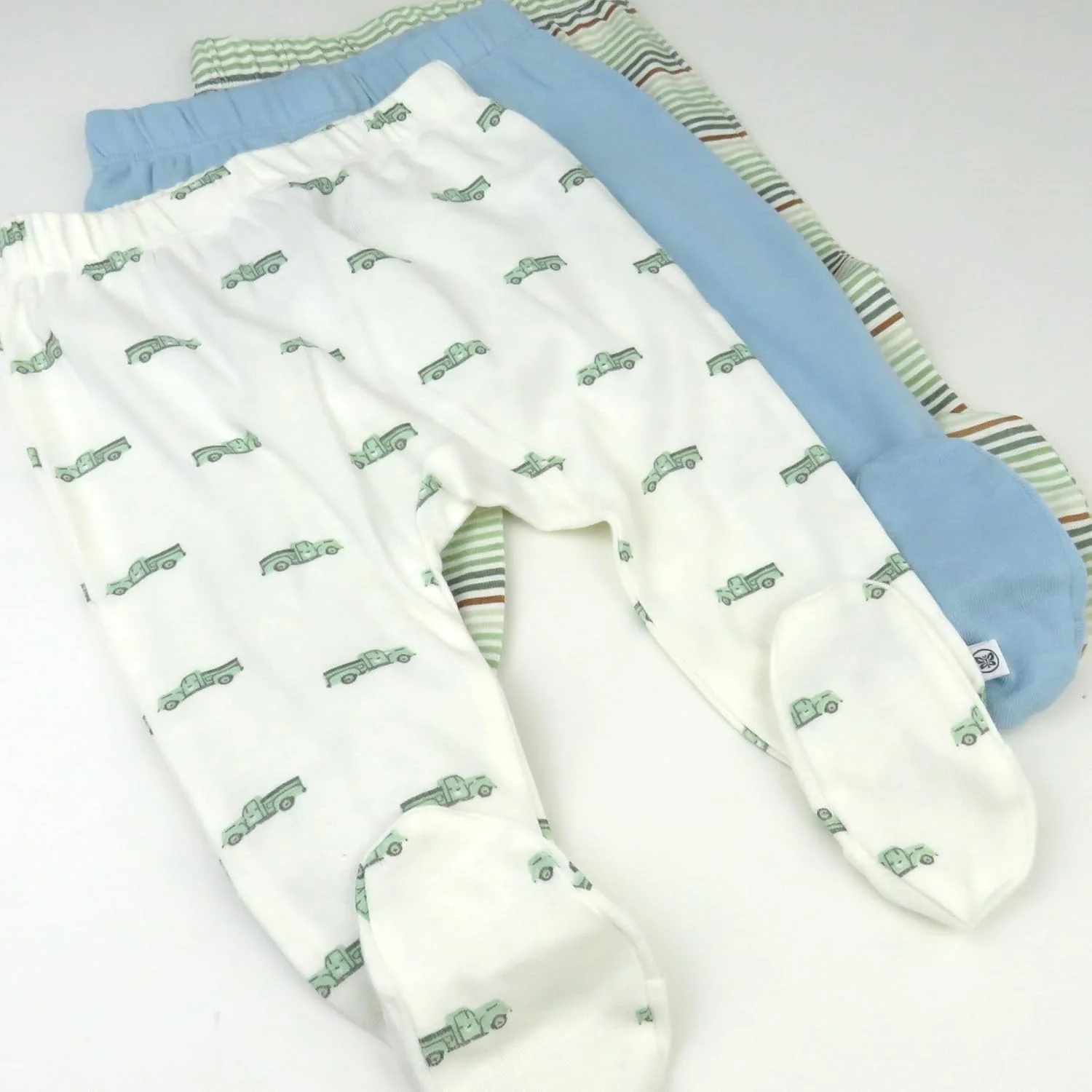 شلوار راحتی نوزاد ارگانیک پنبه ای پا دار طرح هارم، بسته 3 عددی