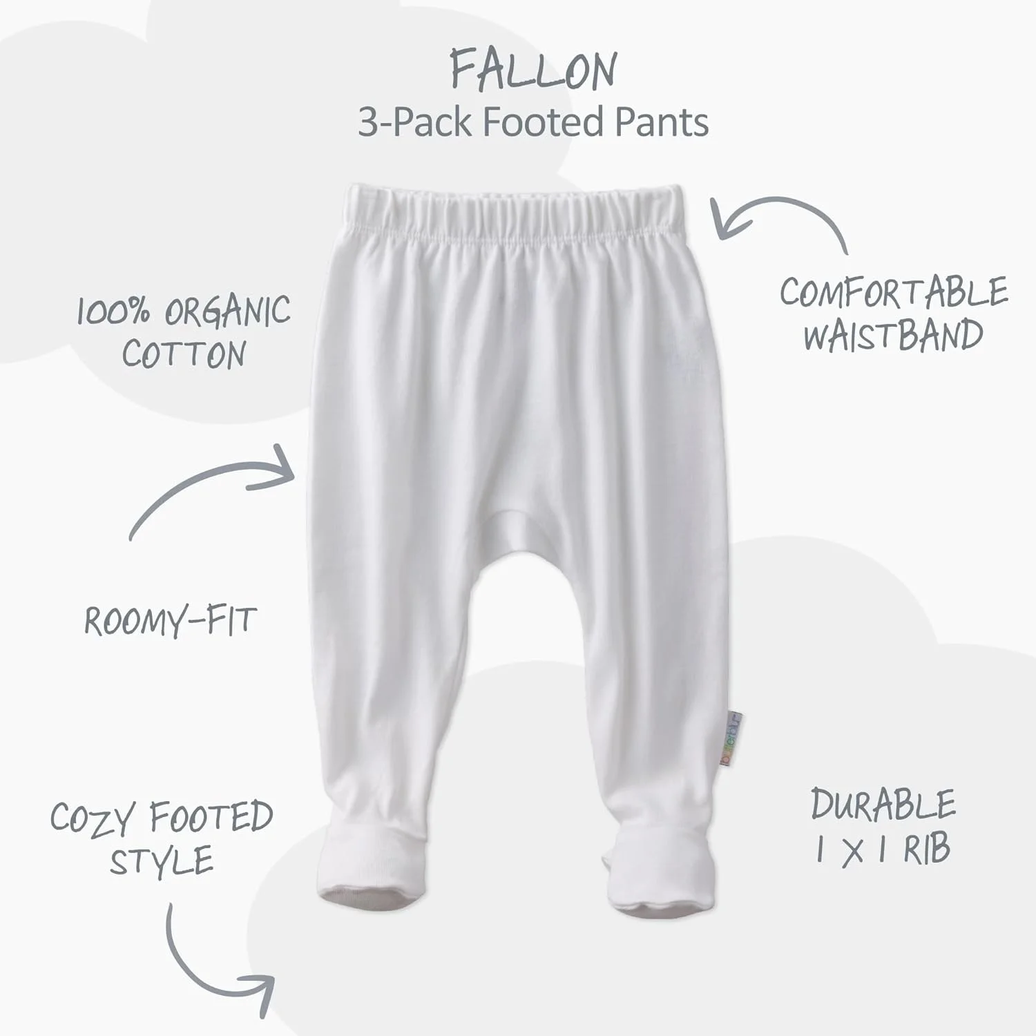 شلوار جوراب دار سه عددی فالون، 100% پنبه ارگانیک، مناسب نوزادان دختر، پسر و بدون جنسیت