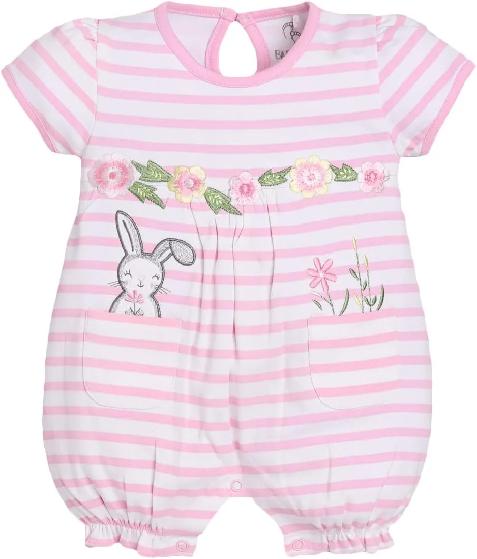رامپر آستین کوتاه نوزادی BabyGo | رامپر 100% پنبه برای نوزاد | لباس نوزاد | لباس خواب دخترانه | سرهمی | 0-3 ماهگی | 3-6 ماهگی | 6-9 ماهگی | 9-12 ماهگی | لباس نوزادی