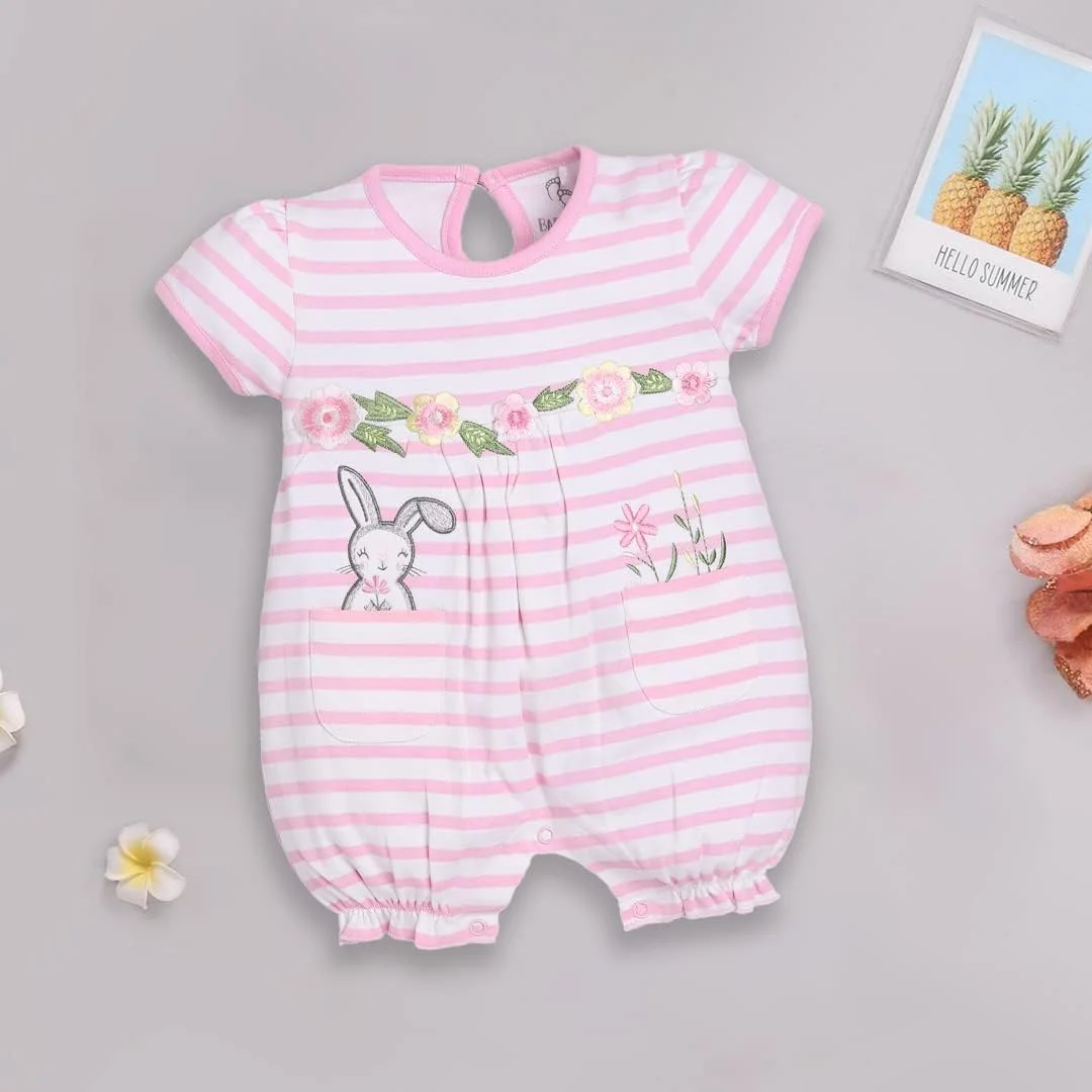 رامپر آستین کوتاه نوزادی BabyGo | رامپر 100% پنبه برای نوزاد | لباس نوزاد | لباس خواب دخترانه | سرهمی | 0-3 ماهگی | 3-6 ماهگی | 6-9 ماهگی | 9-12 ماهگی | لباس نوزادی