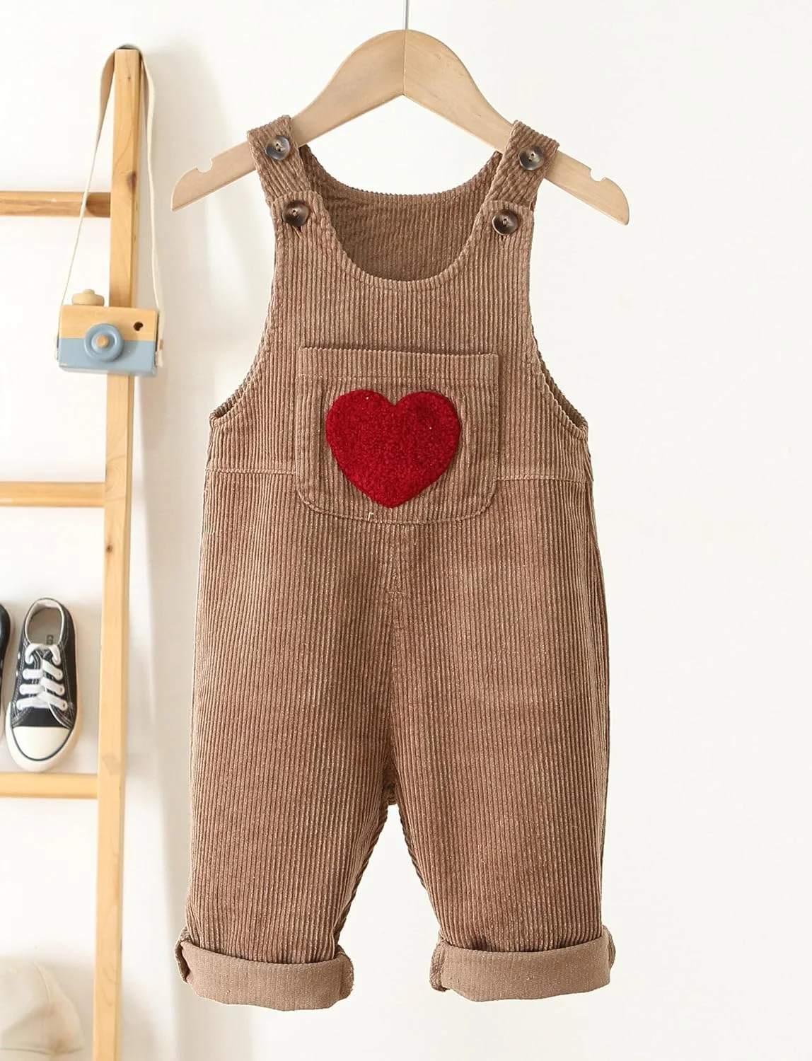 اورال مخملی کبریتی نوزادی پسرانه دخترانه Happy Cherry، شلوار پیش‌بندی کودک نوپا، سرهمی بنددار نوزاد، لباس پاییزی