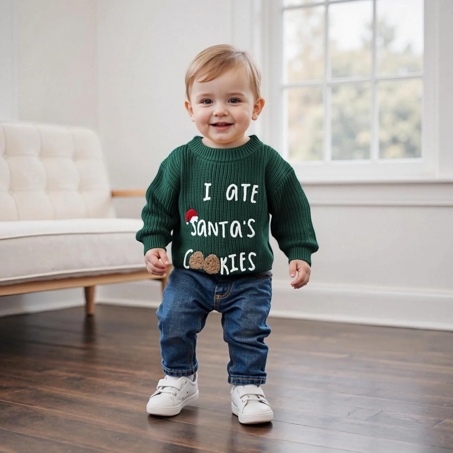 پلیورهای کریسمس نوزادی آستین بلند یقه گرد گلدوزی طرح نامه بابانوئل تاپ بافتنی لباس بچه گانه