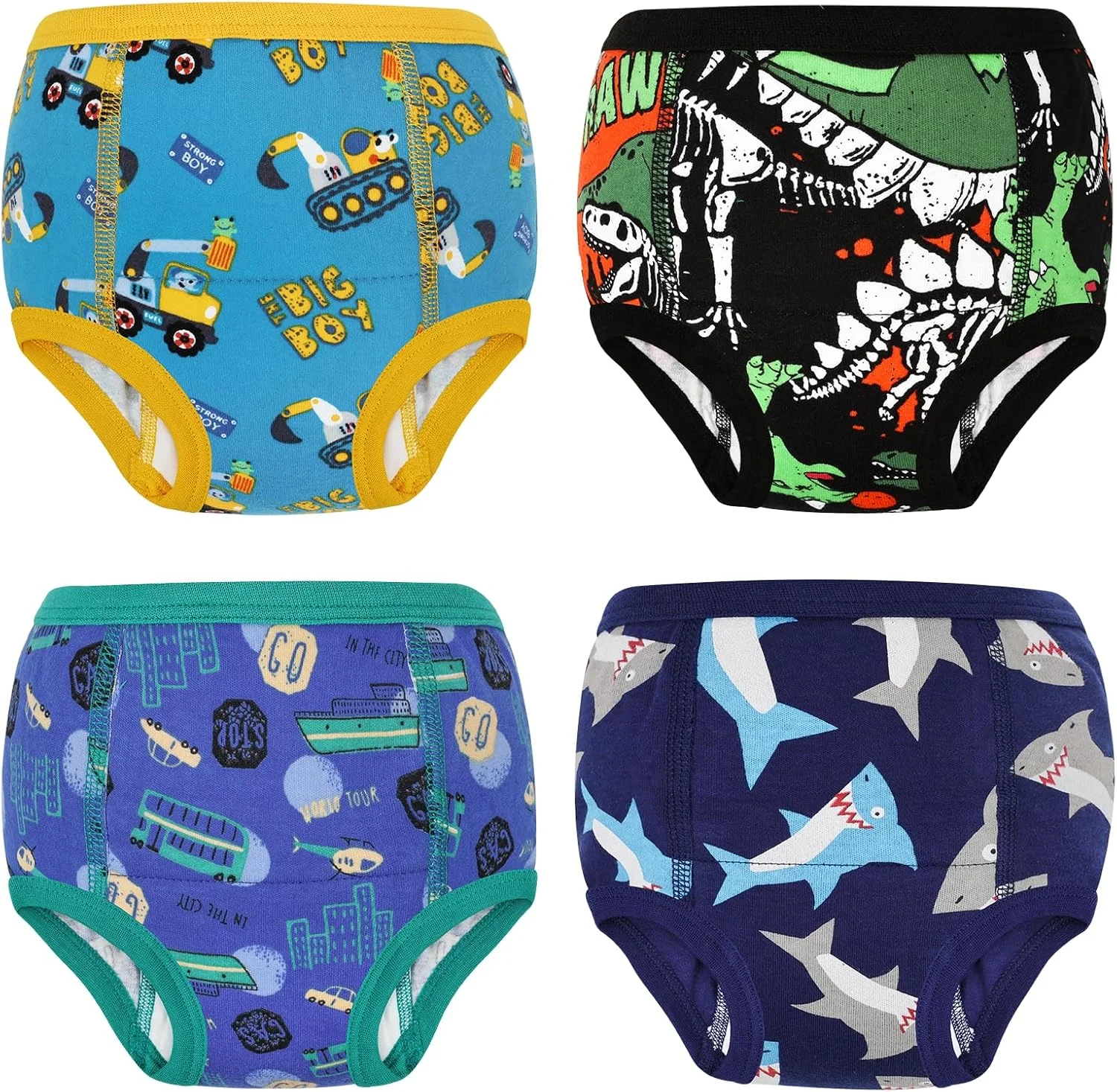 شورت آموزشی کودک MooMoo Baby، بسته‌های 4 عددی، شورت آموزشی جاذب پنبه‌ای برای پسران و دختران 2 تا 10 سال، آبی، 5 سال