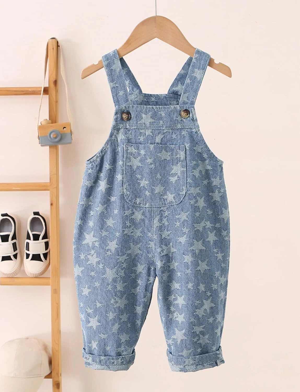 سرهمی جین بچگانه SEAUR، رامپر گشاد دکمه دار با جیب برای کودکان دختر و پسر