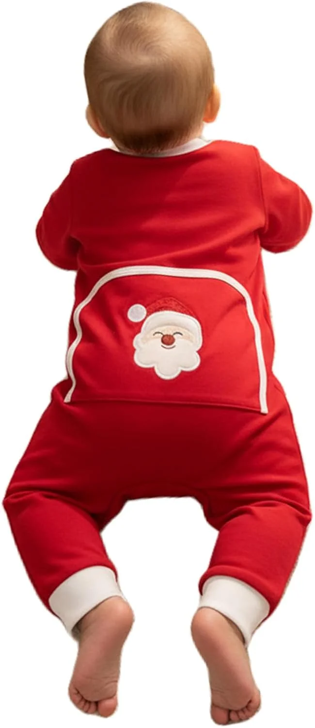 سرهمی نوزادی طرح کریسمس، لباس یک تکه زیپ‌دار، طرح شیر و بابانوئل