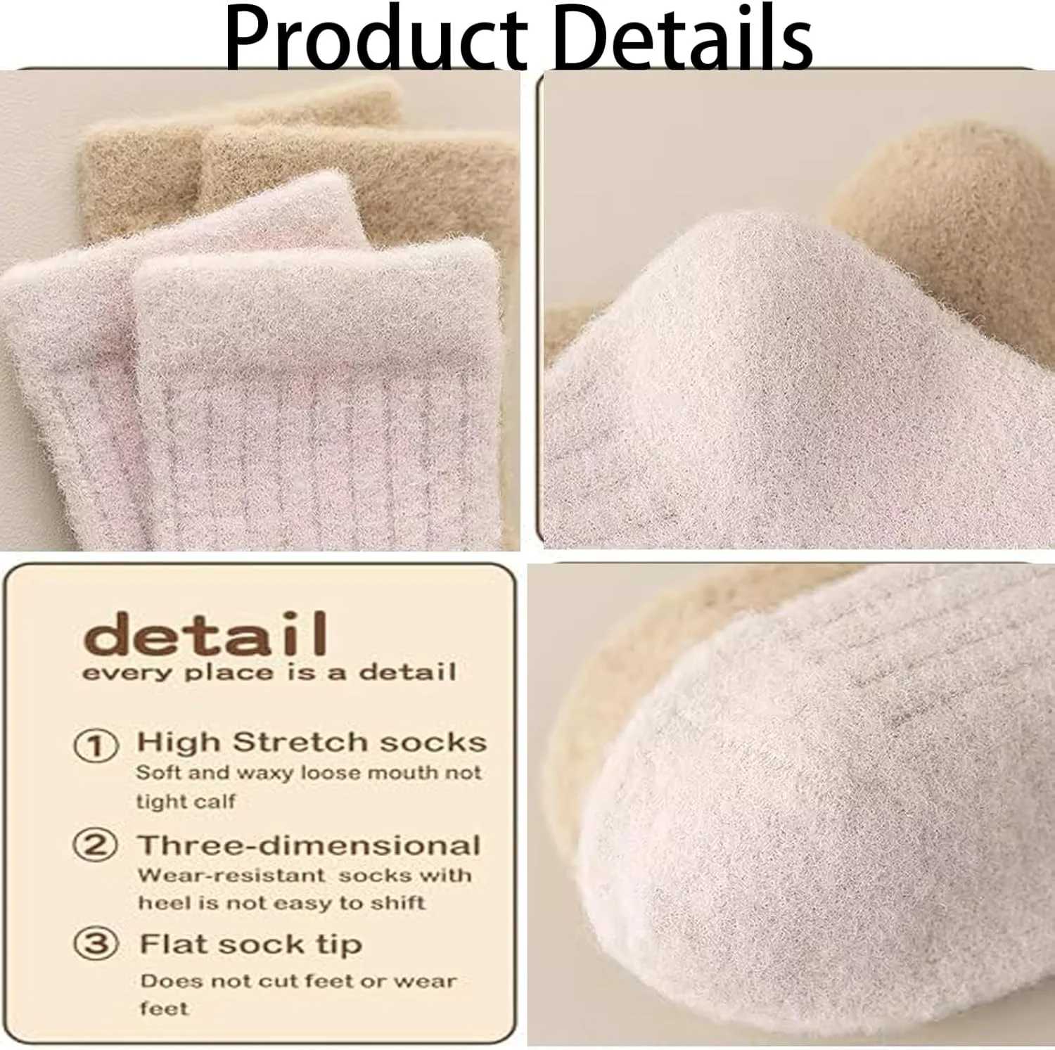 4 جفت جوراب زمستانی گرم و نرم بچگانه، جوراب ساق بلند نخی بچگانه، جوراب های گرم رنگی ساده، جوراب های ضخیم نوزادی مناسب برف، جوراب های نرم و راحت نوزاد و کودک نوپا