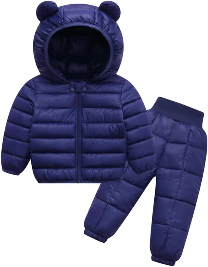 ست دو تکه کاپشن زمستانی و شلوار گرم کودکانه، ژاکت پفی سبک و شلوار