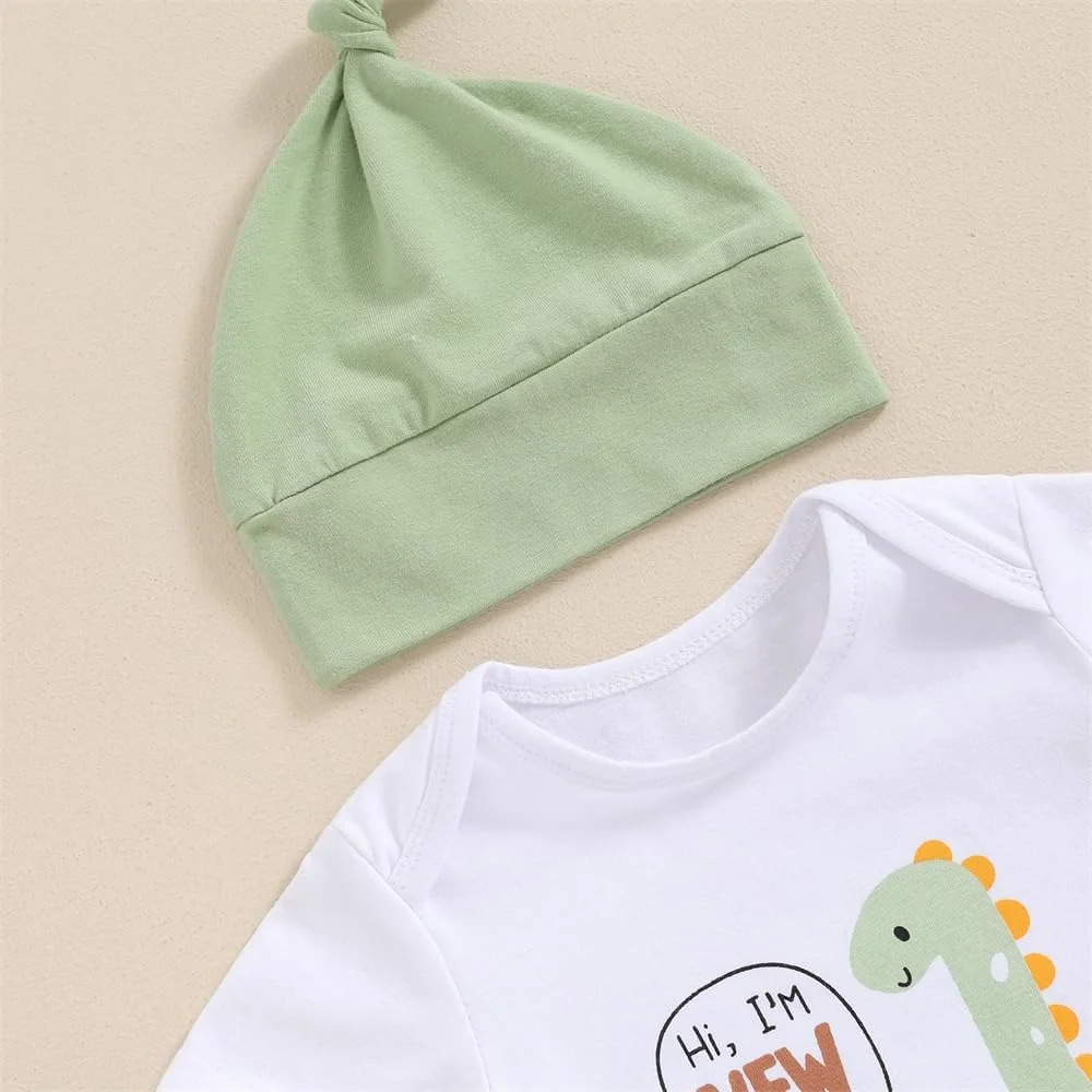 لباس نوزادی پسرانه و دخترانه، رامپر آستین کوتاه، شلوار و کلاه پنبه ای