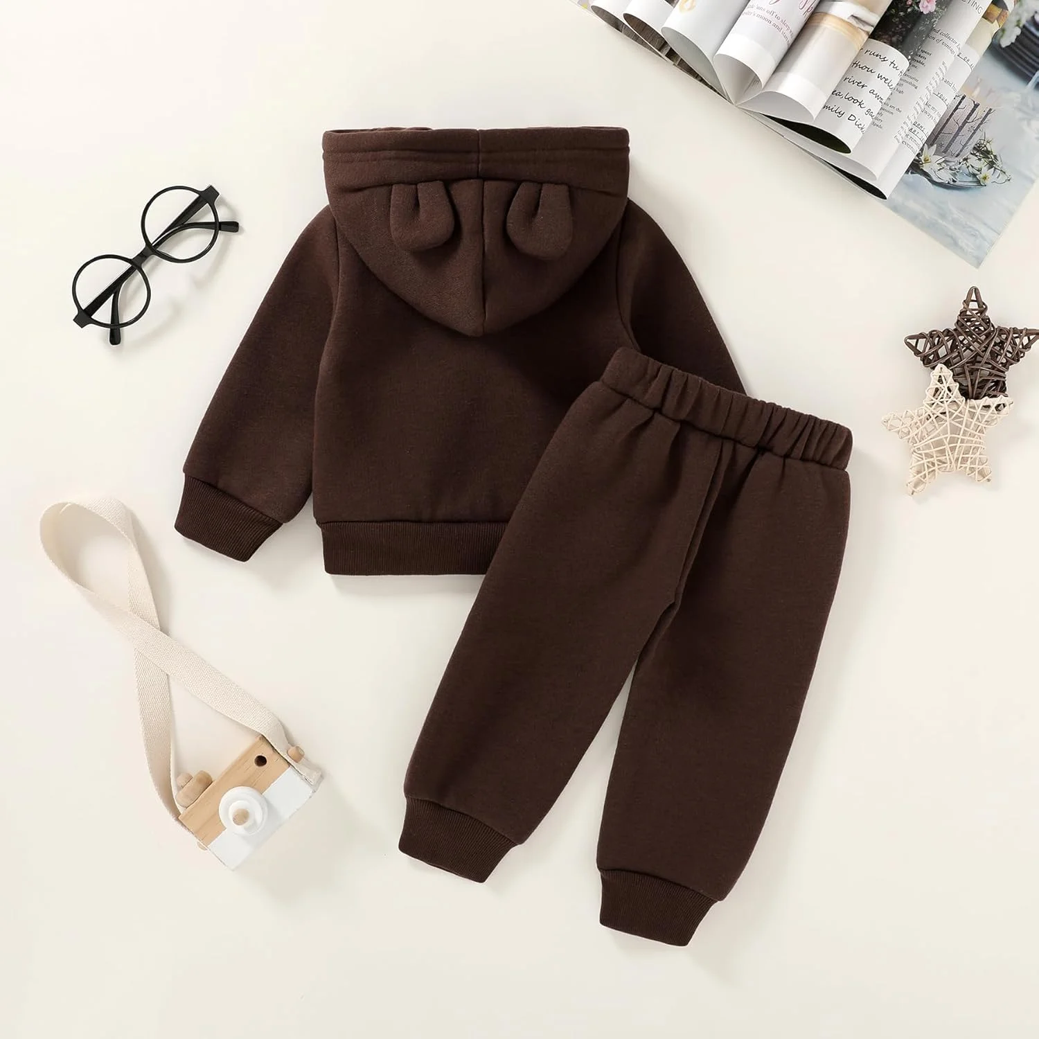 ست لباس بچه گانه شهر شادی، هودی زیپ دار و شلوار رنگ ثابت مناسب پاییز و زمستان