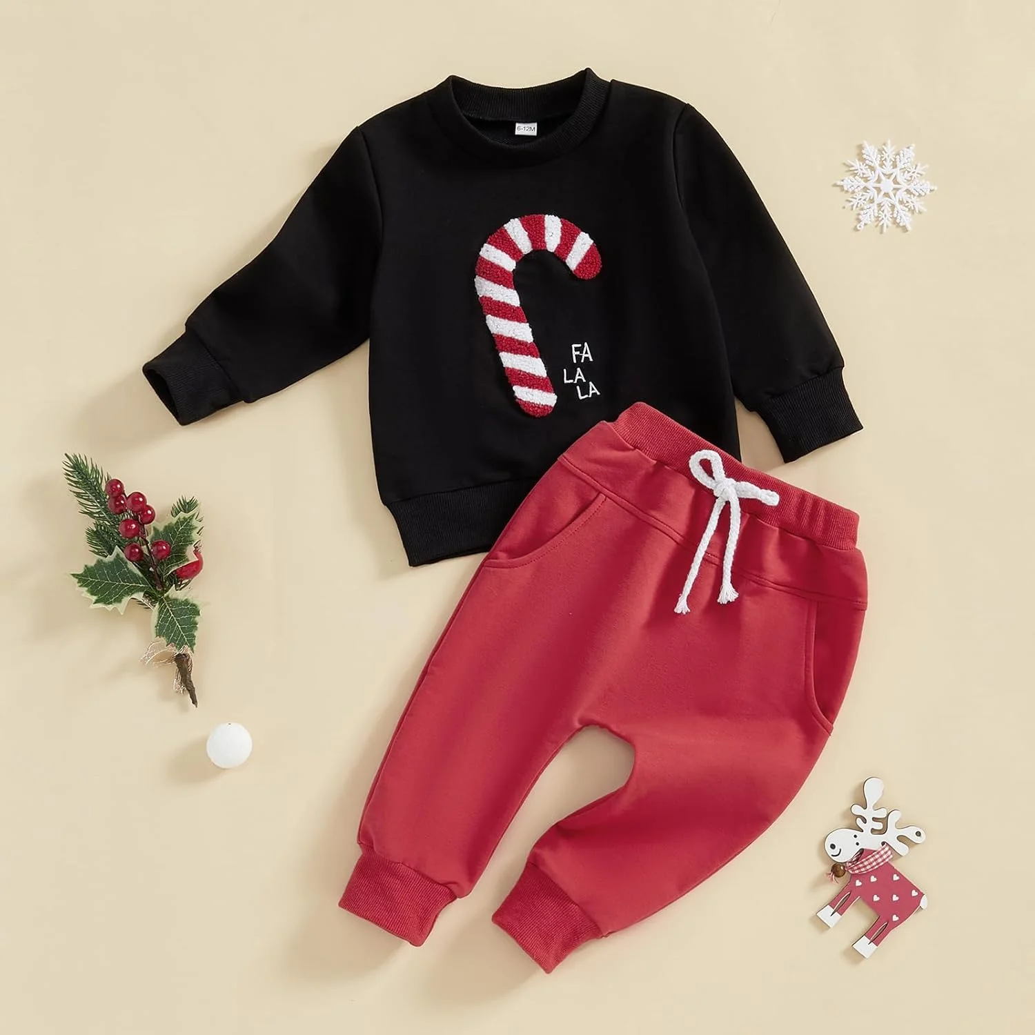 ست لباس بچه گانه طرح کریسمس، بلوز آستین بلند و شلوار جاگر، مناسب پاییز و زمستان