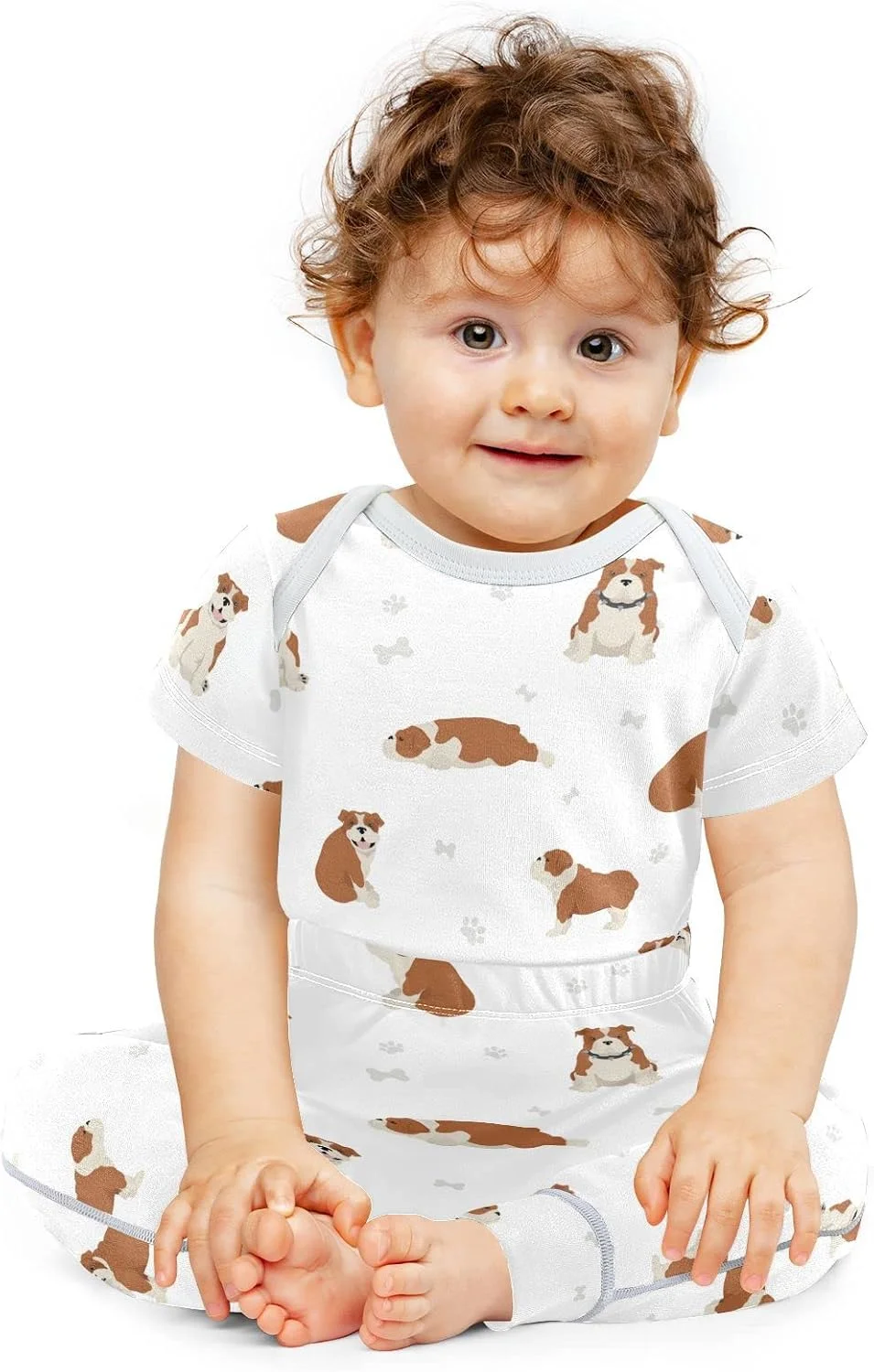 ست شلوار و تیشرت نوزادی با طرح سگ های بامزه، مناسب برای نوزادان دختر و پسر 0 تا 24 ماه