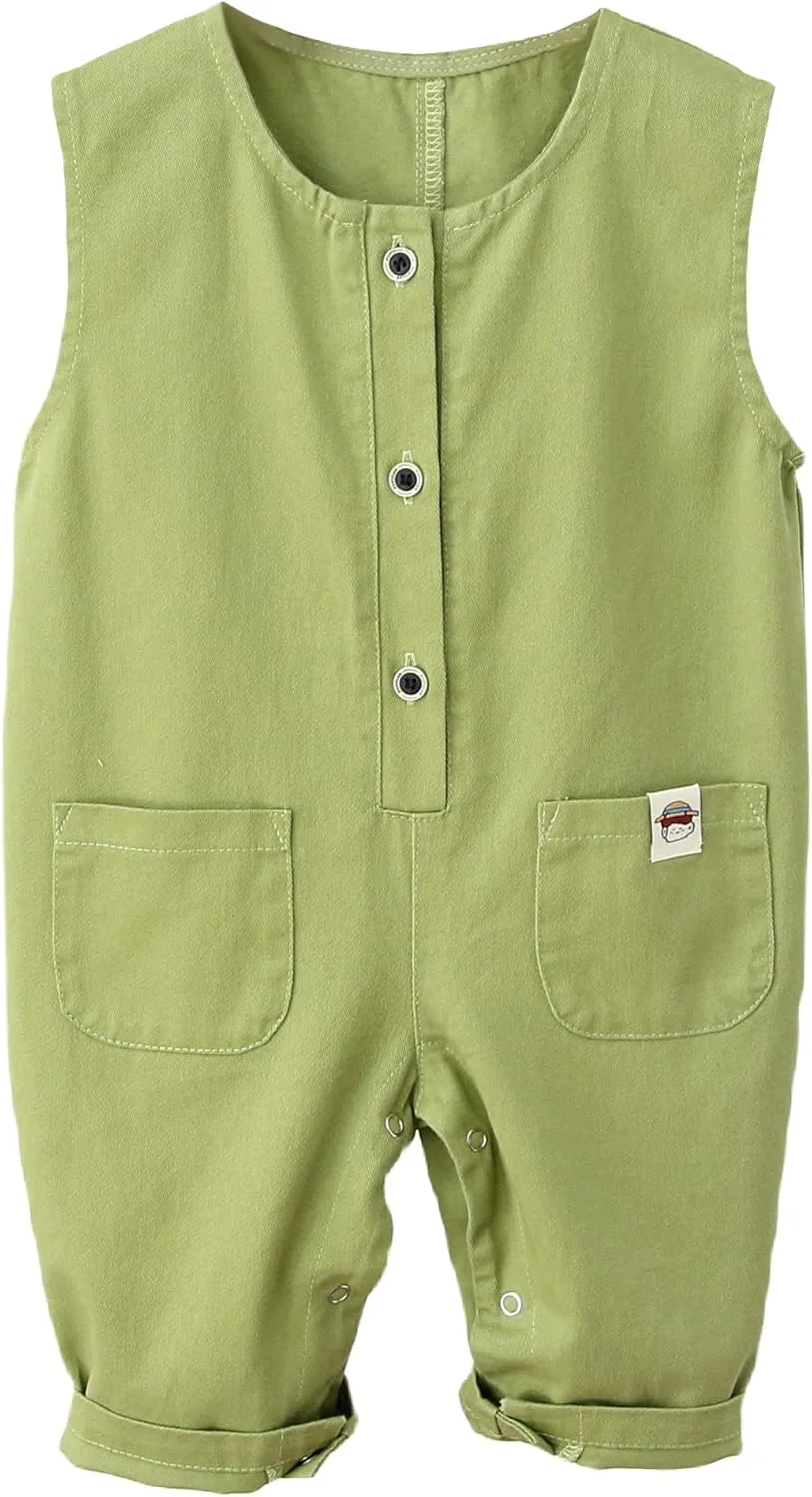 SEAUR سرهمی پنبه ای دکمه دار پیشبندی دخترانه و پسرانه، شلوار بند دار معمولی، رامپر زیبا، جامپسوت گشاد، لباس یک تکه پایه