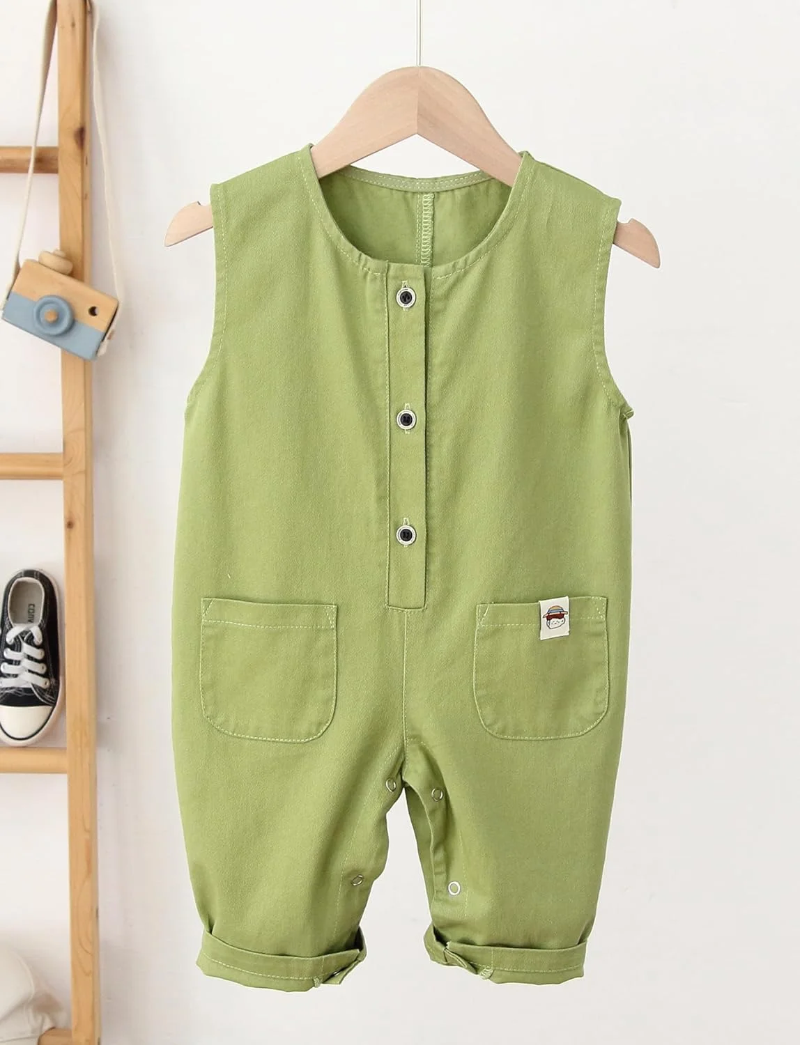 SEAUR سرهمی پنبه ای دکمه دار پیشبندی دخترانه و پسرانه، شلوار بند دار معمولی، رامپر زیبا، جامپسوت گشاد، لباس یک تکه پایه
