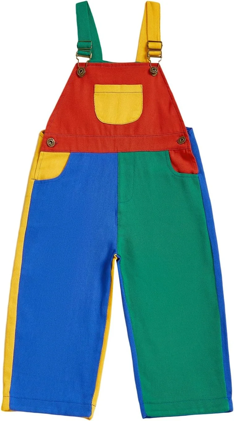 لباس سرهمی بچگانه Fernvia با رنگ متضاد، مناسب کودکان نوپا، پسران و دختران، سایز 2T 3T 4T 5T، با بند شانه قابل تنظیم، لباس کار