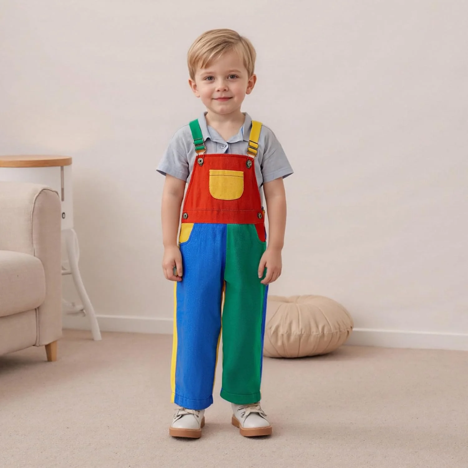 لباس سرهمی بچگانه Fernvia با رنگ متضاد، مناسب کودکان نوپا، پسران و دختران، سایز 2T 3T 4T 5T، با بند شانه قابل تنظیم، لباس کار