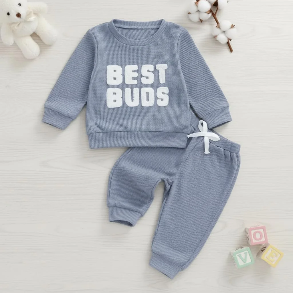 ست لباس نوزادی پسرانه دخترانه آستین بلند بافتنی نرم و تنفسی، شامل بلوز و شلوار مناسب فصل بهار و پاییز، 2 تکه