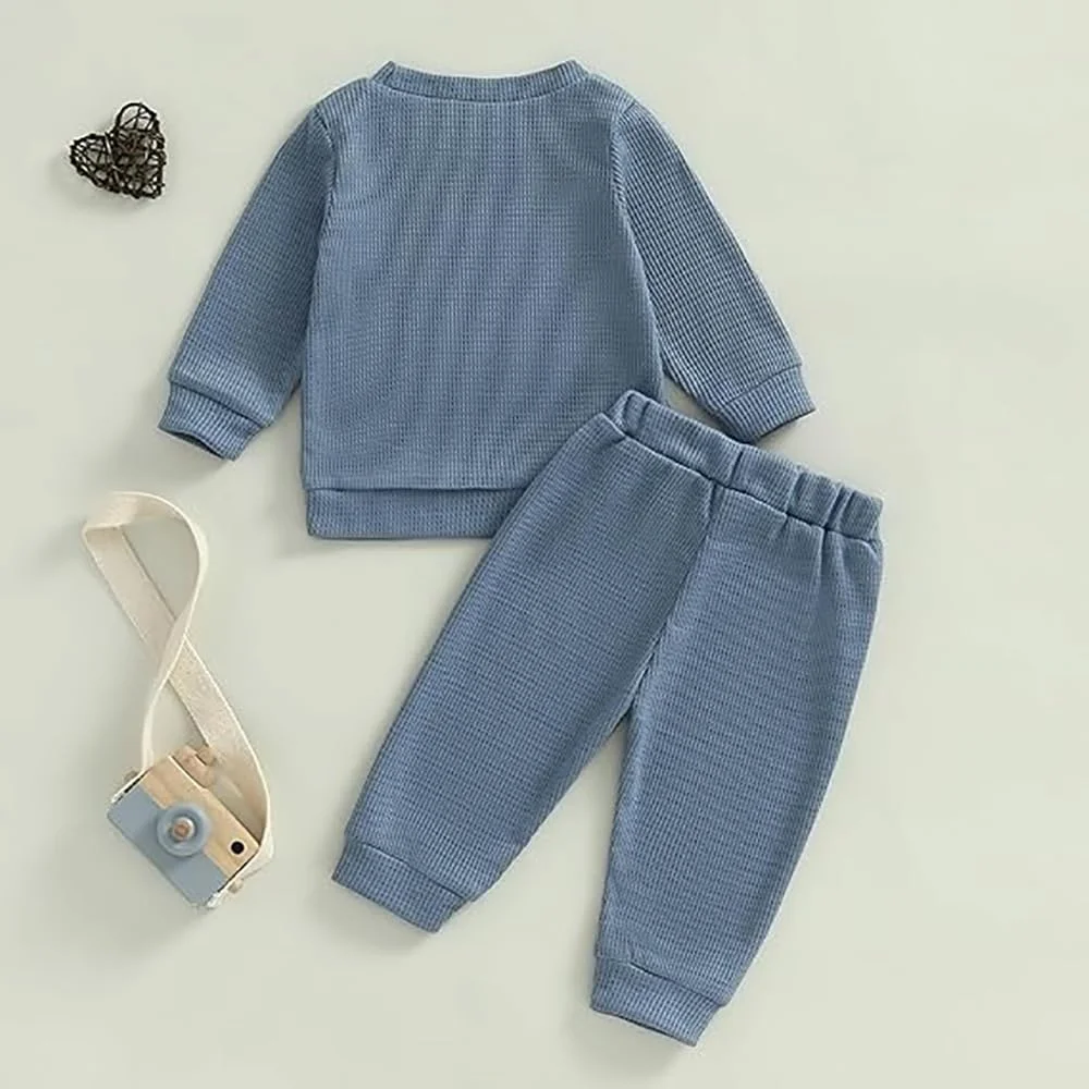 ست لباس نوزادی پسرانه دخترانه آستین بلند بافتنی نرم و تنفسی، شامل بلوز و شلوار مناسب فصل بهار و پاییز، 2 تکه