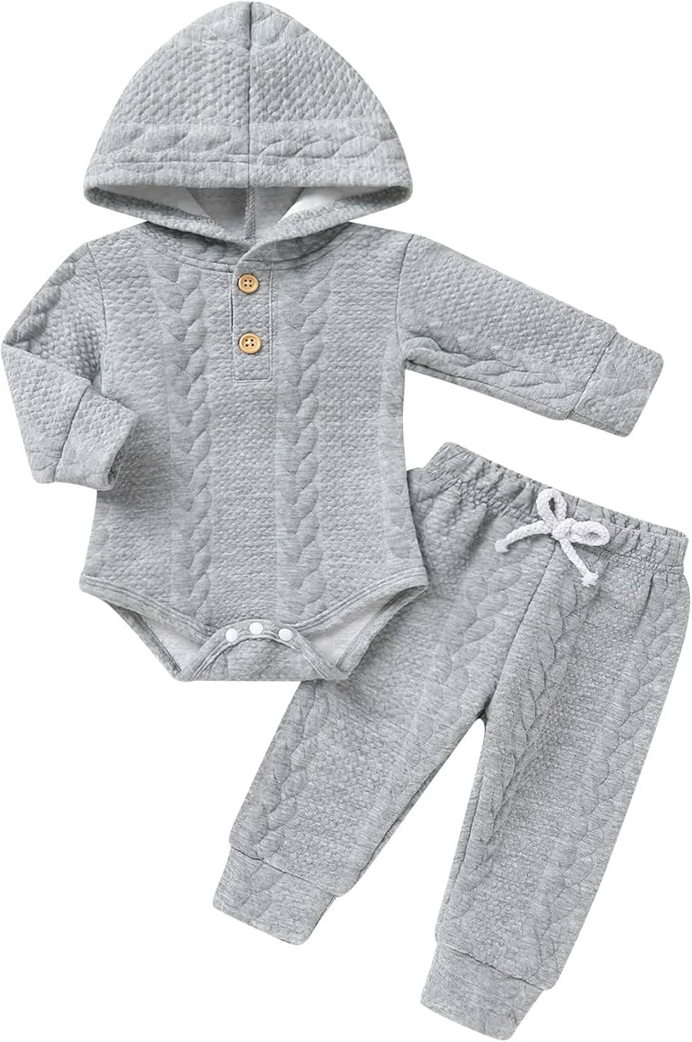 ست لباس نوزادی پسرانه و دخترانه YOUNGER TREE، شامل رامپر آستین بلند کلاه دار و شلوار، طرح کبریتی، مناسب فصل پاییز و زمستان