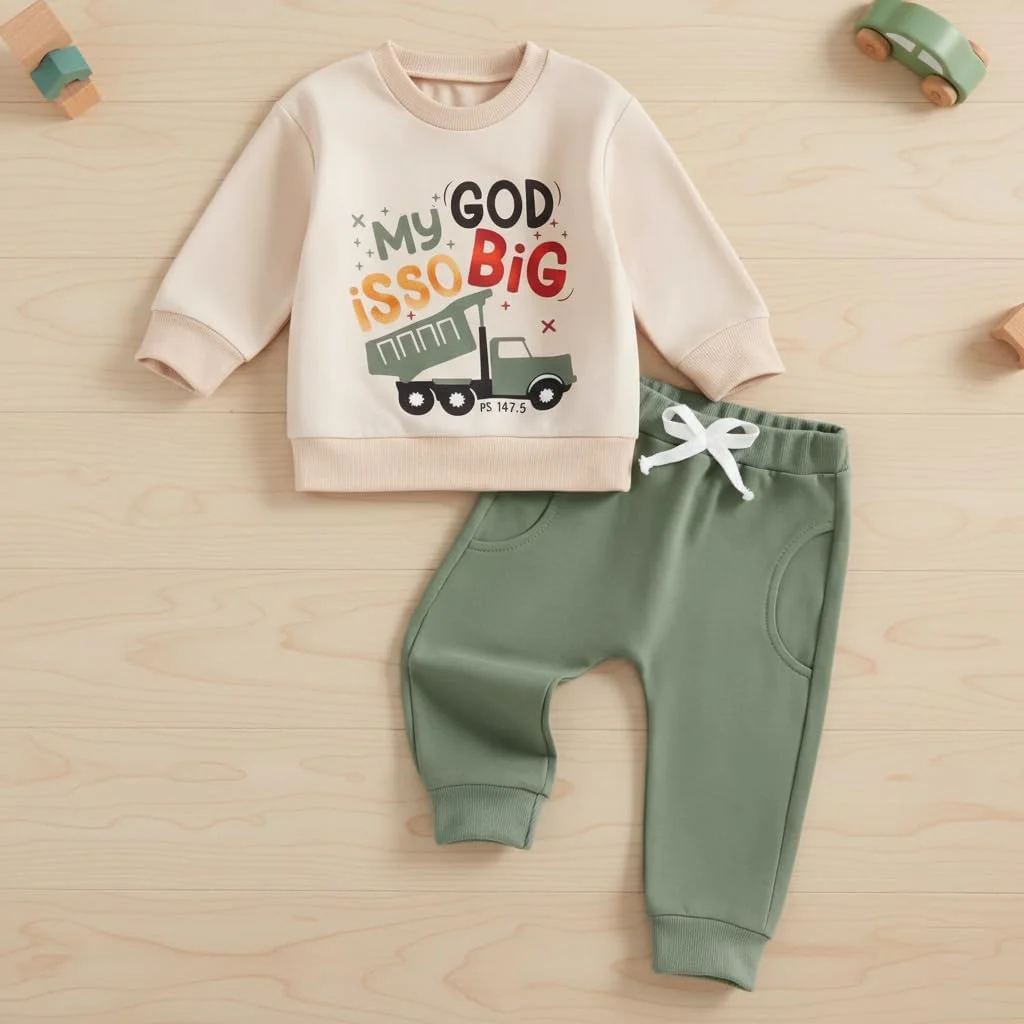 ست لباس پسرانه 2 تکه، نرم، تنفس پذیر و کشسان مناسب پاییز و زمستان شامل بلوز و شلوار جاگر