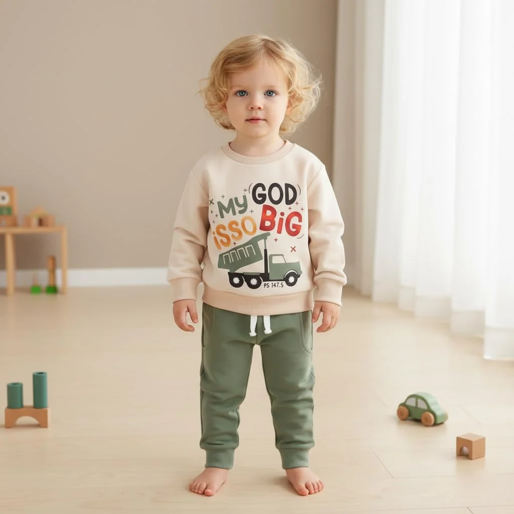 ست لباس پسرانه 2 تکه، نرم، تنفس پذیر و کشسان مناسب پاییز و زمستان شامل بلوز و شلوار جاگر