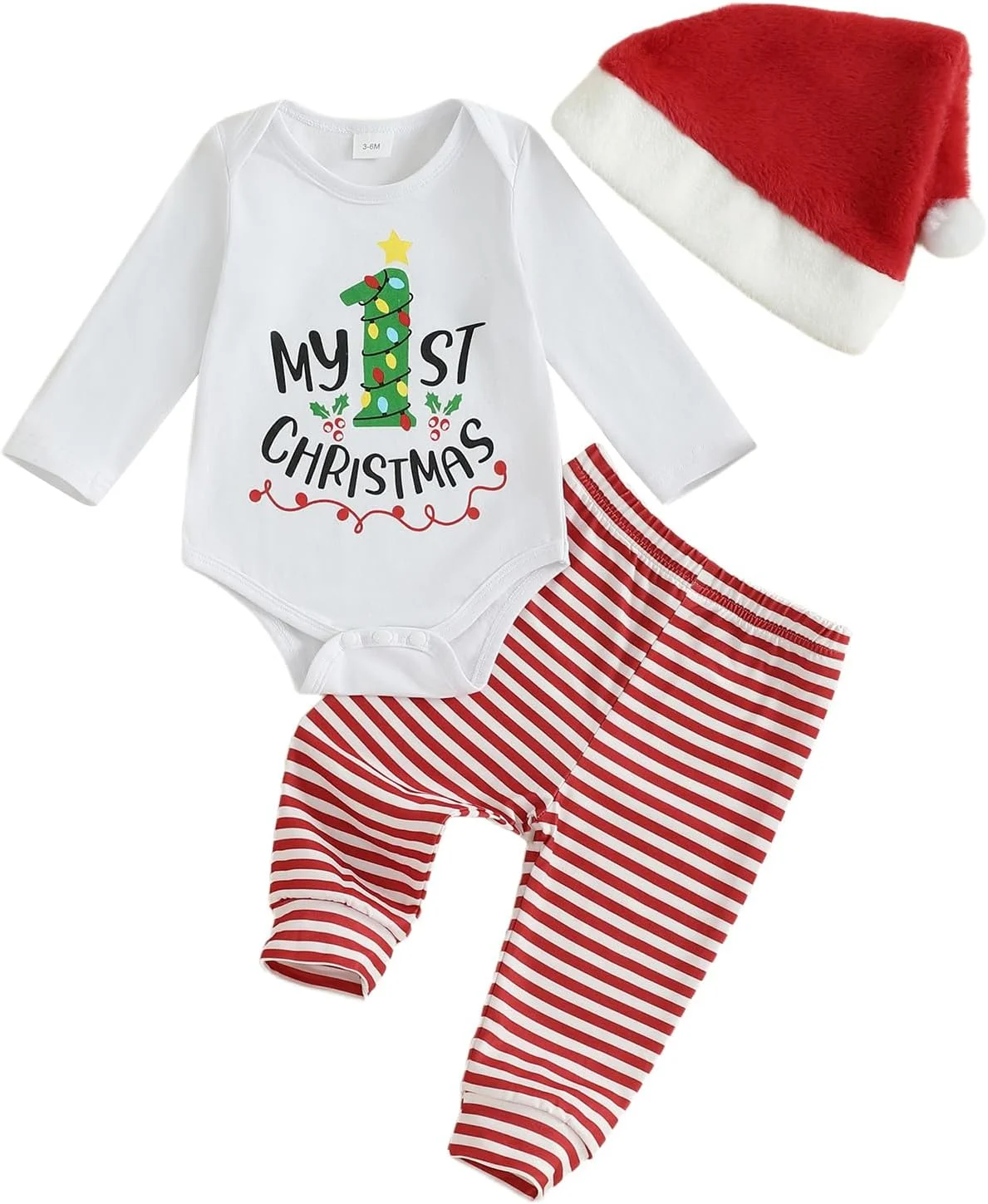 ست لباس نوزادی پسرانه و دخترانه طرح اولین کریسمس من، آستین بلند، طرح گوزن