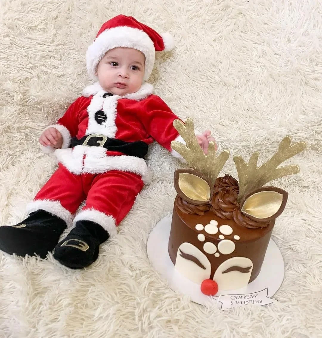 لباس کریسمس نوزاد، تاپ، شلوار، کمربند و کلاه طرح بابانوئل