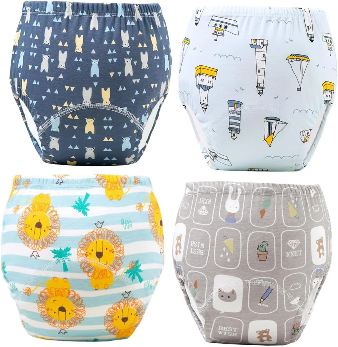 ست ۴ عددی شورت آموزشی کودک، لباس زیر تمرینی پنبه ای برای دختران و پسران نوپا، شورت آموزشی با کشسانی خوب و پوشش ضد آب تنفسی و جاذب