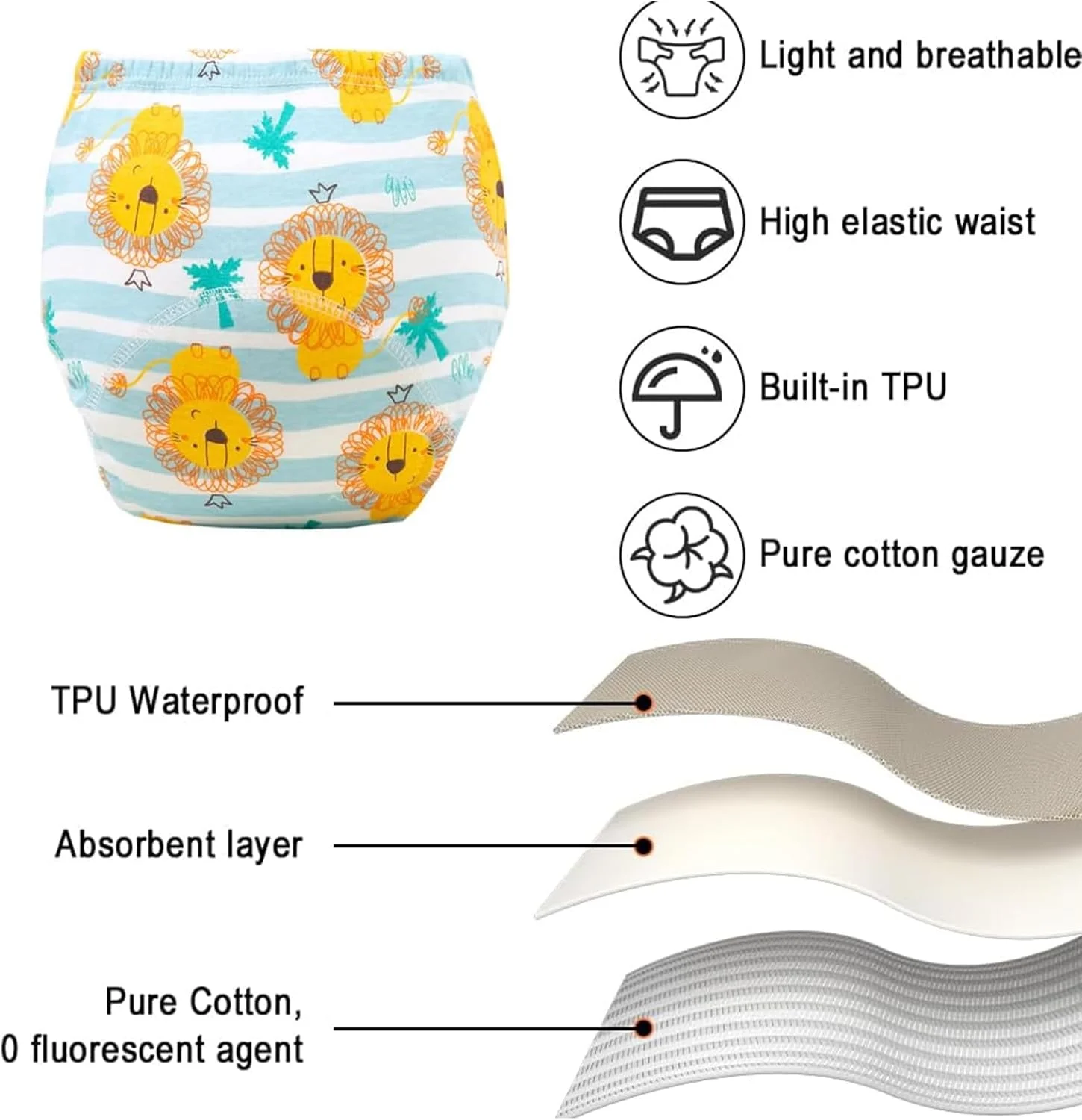ست ۴ عددی شورت آموزشی کودک، لباس زیر تمرینی پنبه ای برای دختران و پسران نوپا، شورت آموزشی با کشسانی خوب و پوشش ضد آب تنفسی و جاذب
