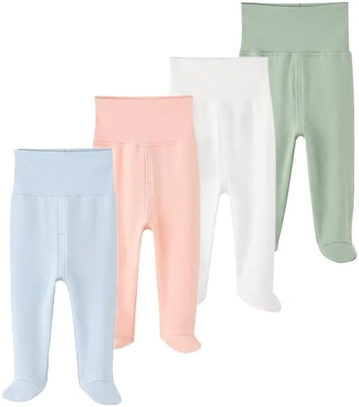 شلوار نوزادی پسرانه دخترانه با جوراب، مناسب برای 0 تا 12 ماه، سفید+آبی+صورتی+سبز، 3 ماه