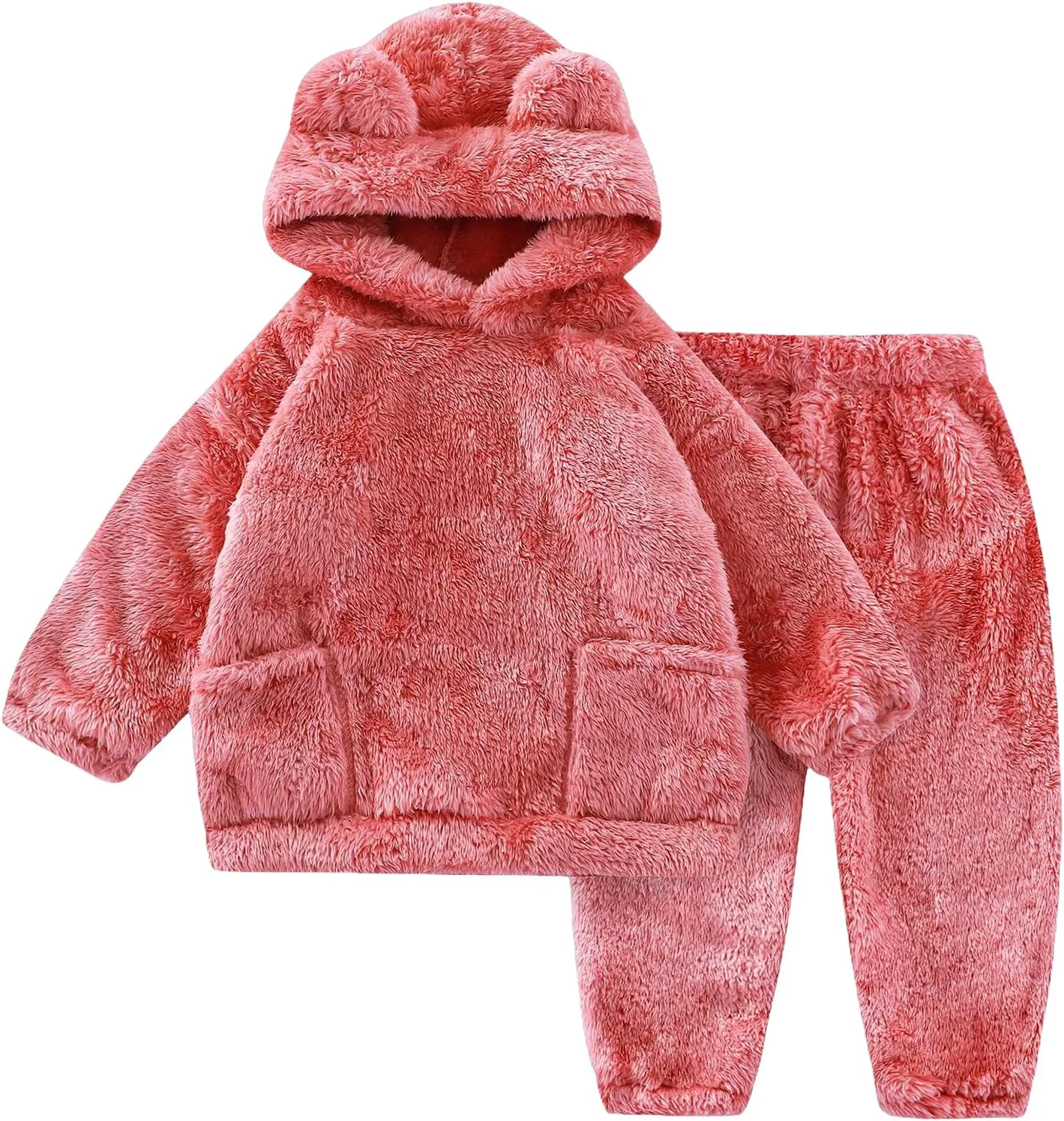 ست بلوز و شلوار گرم پشمی کلاه دار کودک جیامی، مناسب فصل زمستان، لباس راحتی نرم و لطیف، لباس دو تکه زیبا و ساده، مناسب دختران و پسران 12 ماهه تا 4 ساله