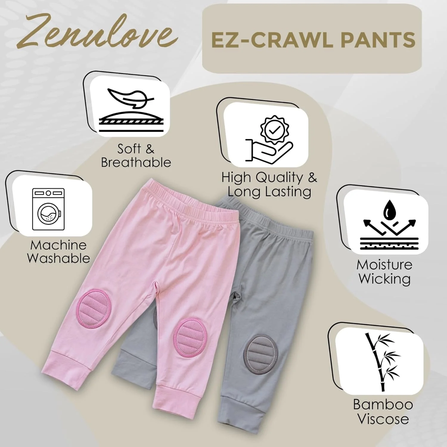 شلوار بچه گانه بامبو با محافظ زانو، مناسب برای نوزاد 6 ماهه و 9 ماهه - بسته 2 عددی