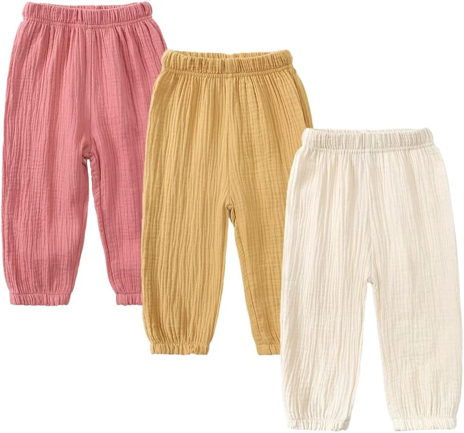 MYGBCPJS شلوار کتان نخی پسرانه و دخترانه بچه گانه، شلوار مچی غیر رسمی گشاد بلند، دو عددی # 02، 18-24 ماه
