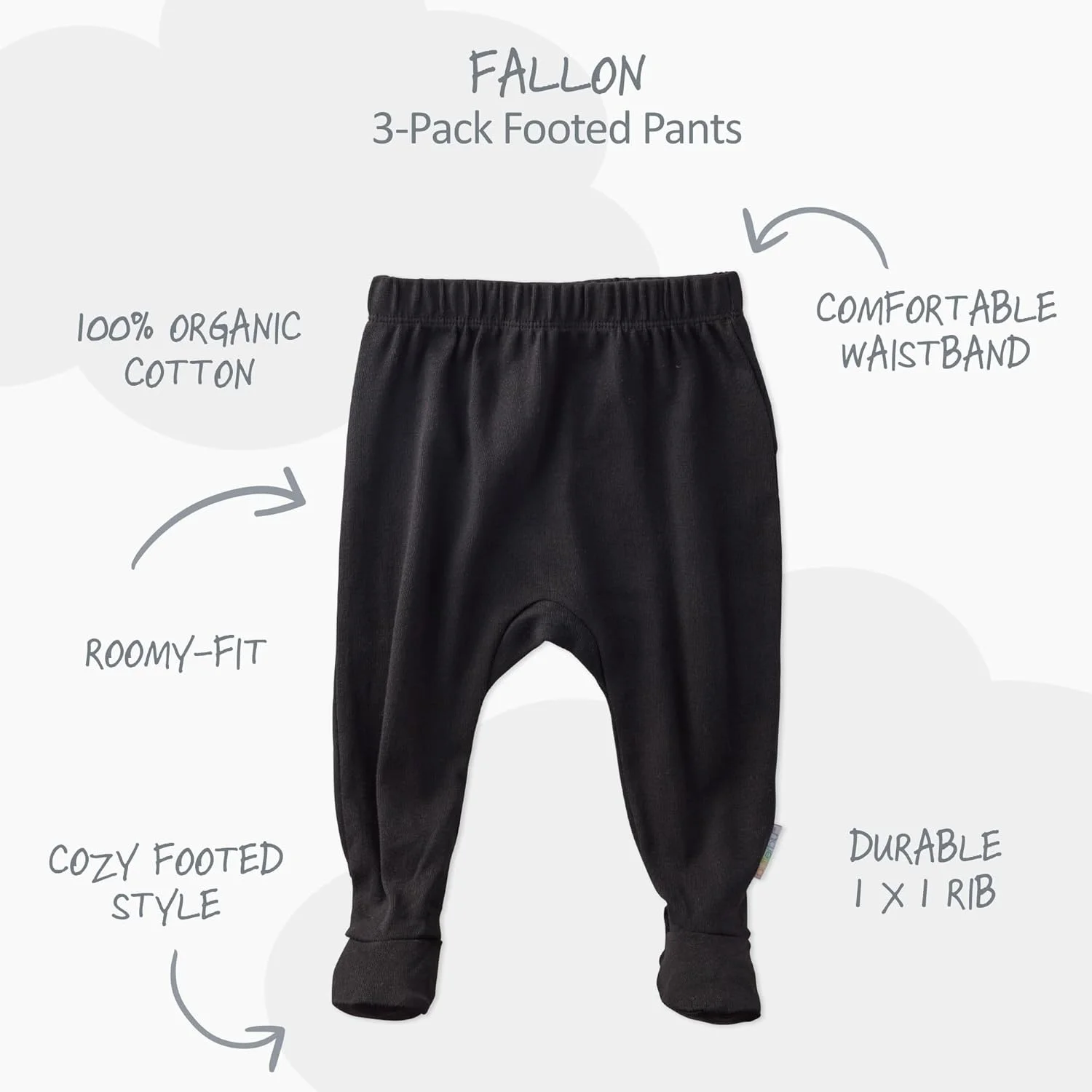 شلوار جوراب دار سه عددی Fallon، 100% پنبه ارگانیک، مناسب نوزادان دختر، پسر و کودکان