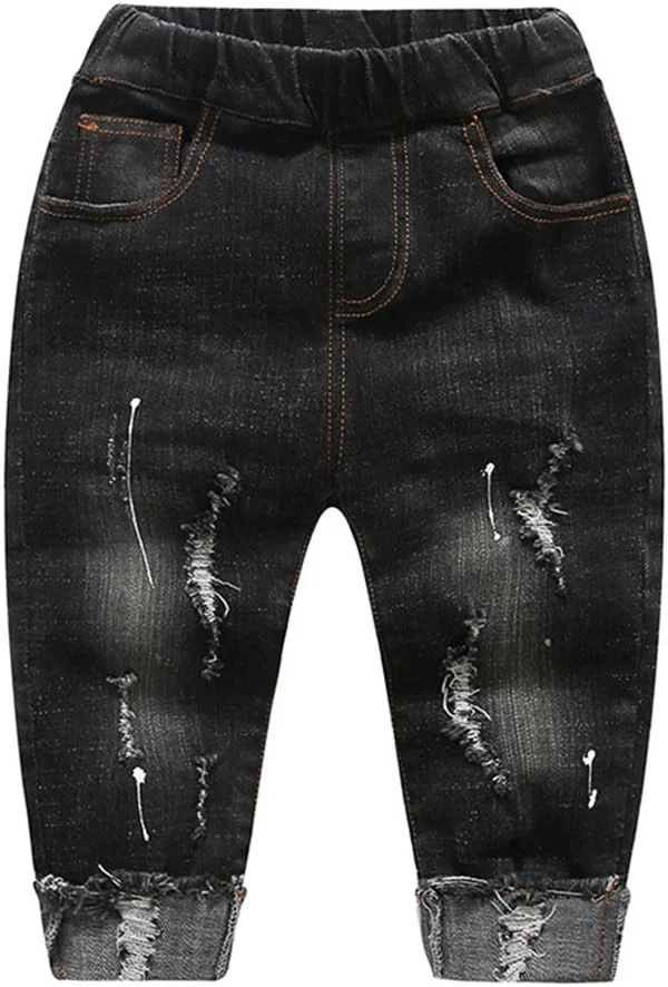 شلوار جین بچگانه KIDSCOOL SPACE، شلوار جین پاره با کمر کشی برای کودکان