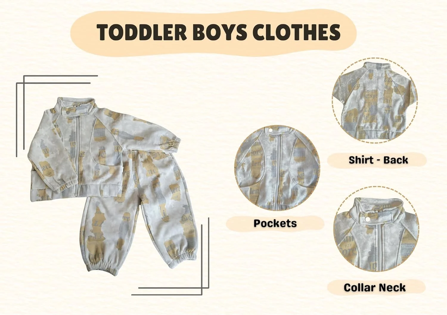 ست دو تکه شلوار پسرانه نوزادی، بلوز آستین بلند غیر رسمی با طرح چاپی زیبا و شلوار ست، مناسب هدیه (بسته 1 عددی)