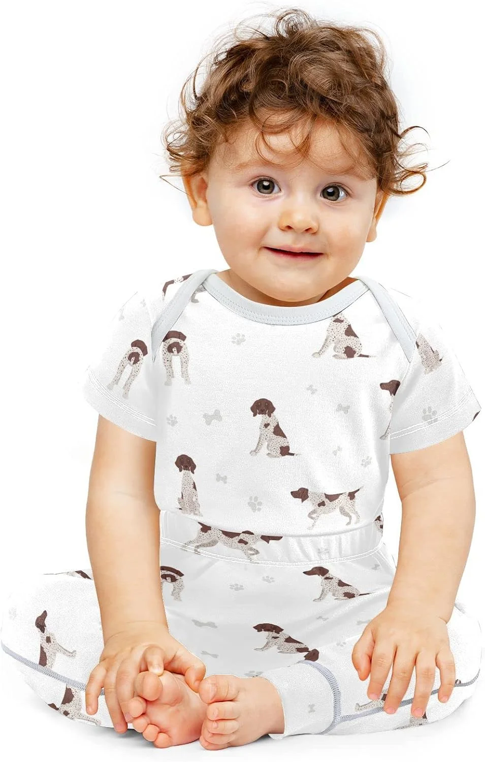 ست شلوار و تیشرت نوزادی vvfelixl طرح سگ های بامزه، لباس کودکانه آستین کوتاه مناسب پسران و دختران 0-24 ماهه