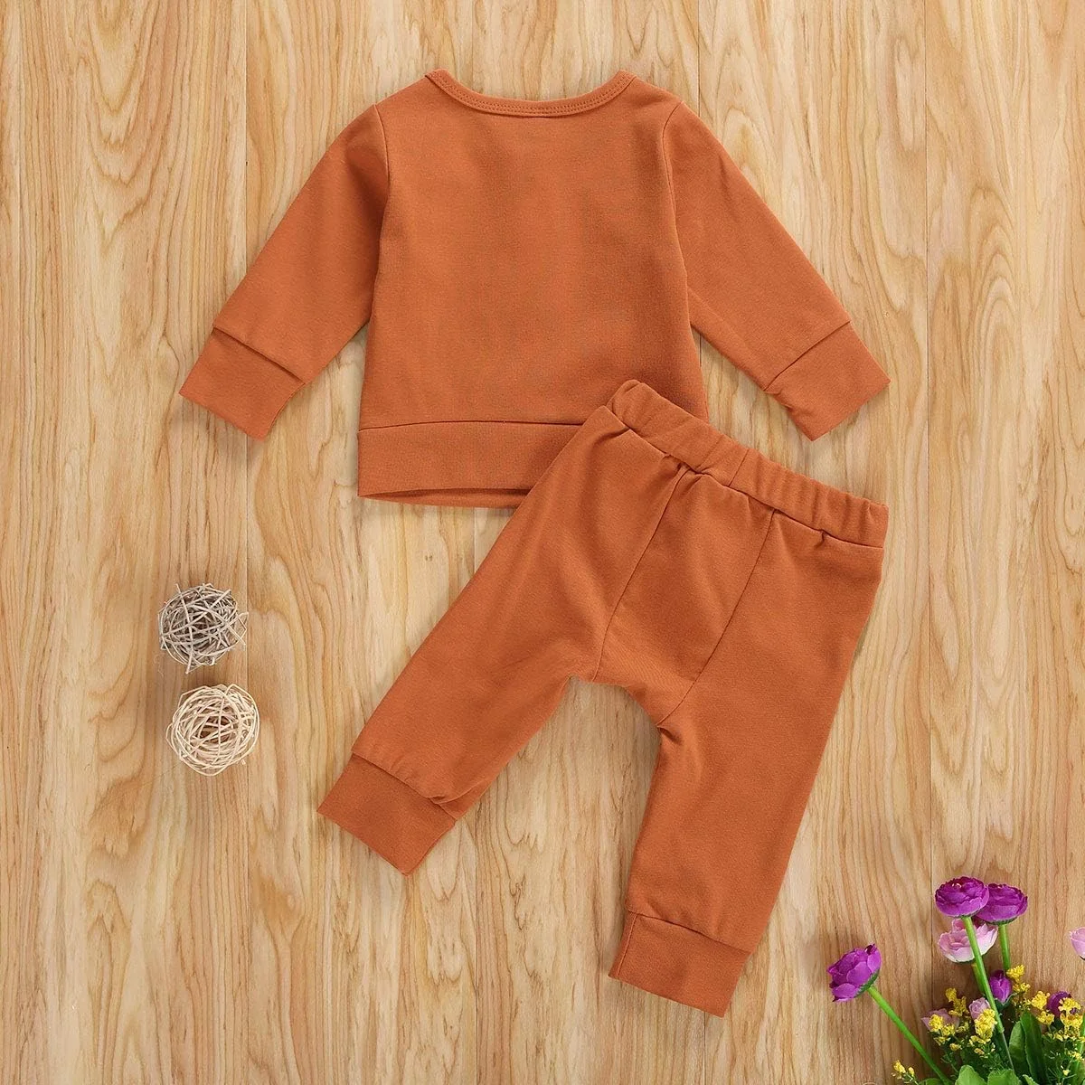 ست لباس بافتنی وافل آستین بلند دخترانه و پسرانه مناسب پاییز و زمستان، شامل بلوز و شلوار