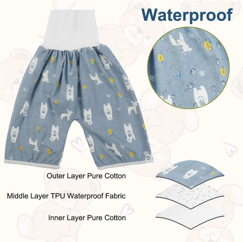 شورت آموزشی کودک، بسته 2 عددی زیرپوش آموزشی ضد آب قابل استفاده مجدد، شورت پوشکی نخی کمر بلند، شورت نرم و تنفسی ضد نشت، برای پسران و دختران 0-5 سال، سایز M