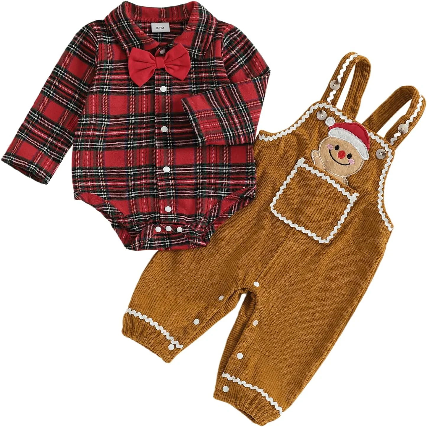 ست لباس نوزادی پسرانه، رامپر آستین بلند، شلوار پیشبندی چهارخانه و کلاه، مناسب فصل زمستان