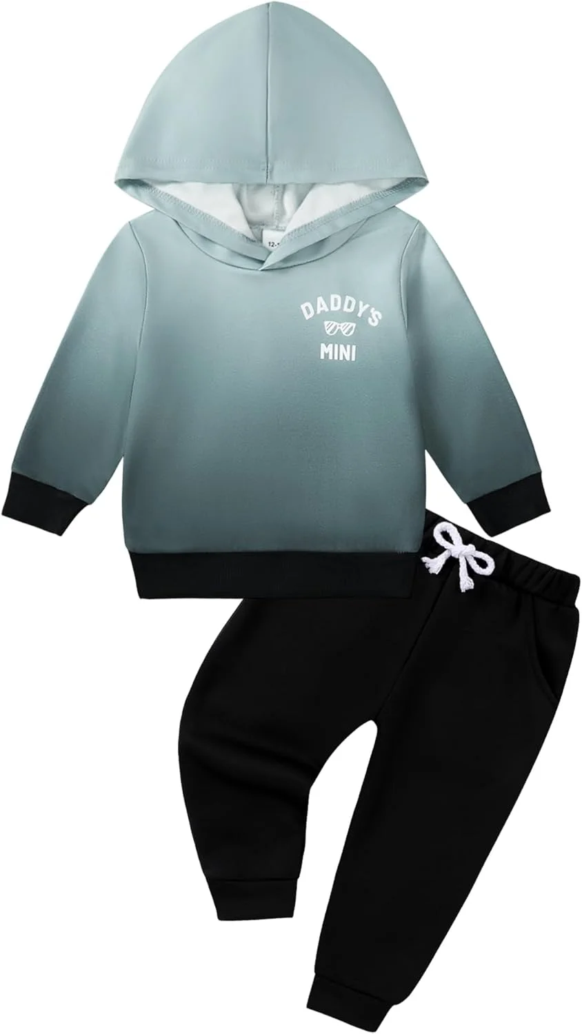 ست لباس پسرانه بچه گانه شامل هودی آستین بلند با طرح رنگ گرادیان و شلوار، مناسب فصل پاییز و زمستان، سایز 1 تا 5 سال