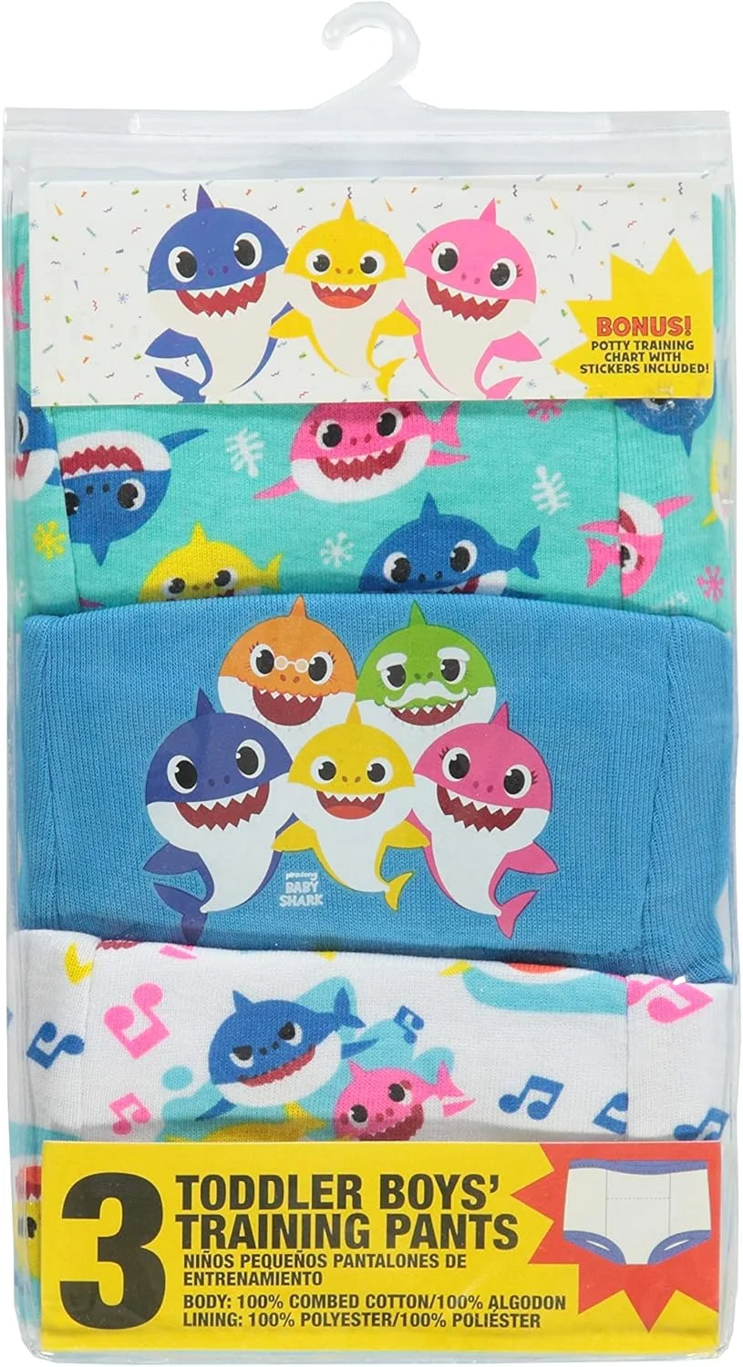 شورت آموزشی چندتایی پسرانه بیبی شارک همراه با نمودار پیگیری موفقیت و برچسب، سایزهای 18 ماه، 2T، 3T، 4T