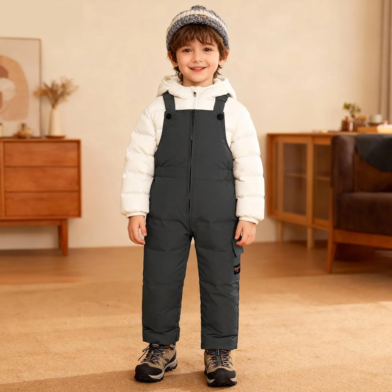 شلوار برفی کودکانه پسرانه دخترانه لباس زمستانی کاپشن پفی گرم ضد آب اسکی پیشبندی سرهمی لباس برفی برای کودکان 1 تا 7 سال