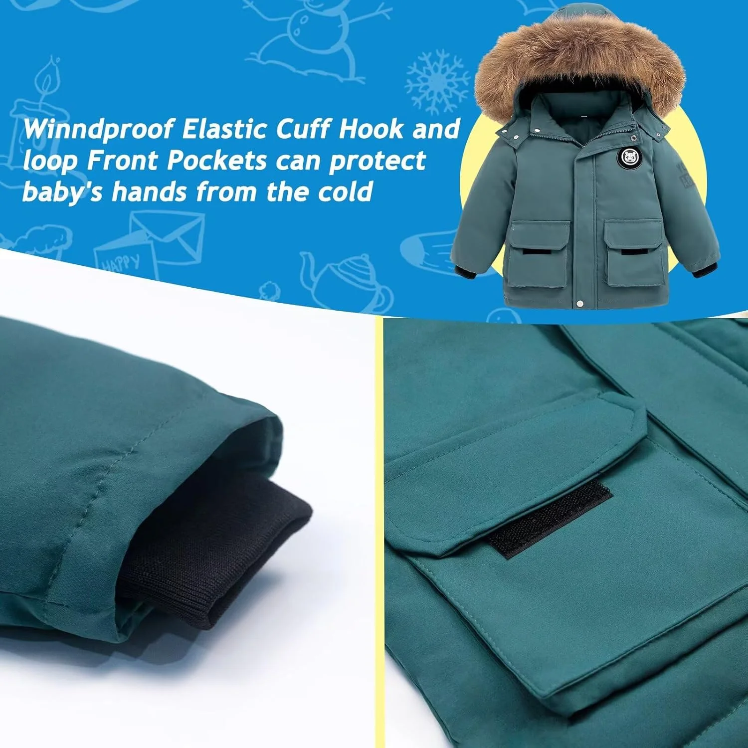 ست لباس برفی کودکانه شامل کاپشن کلاه دار و شلوار پیشبندی اسکی، مناسب نوزادان و کودکان ۱۸ ماهه تا ۴ ساله