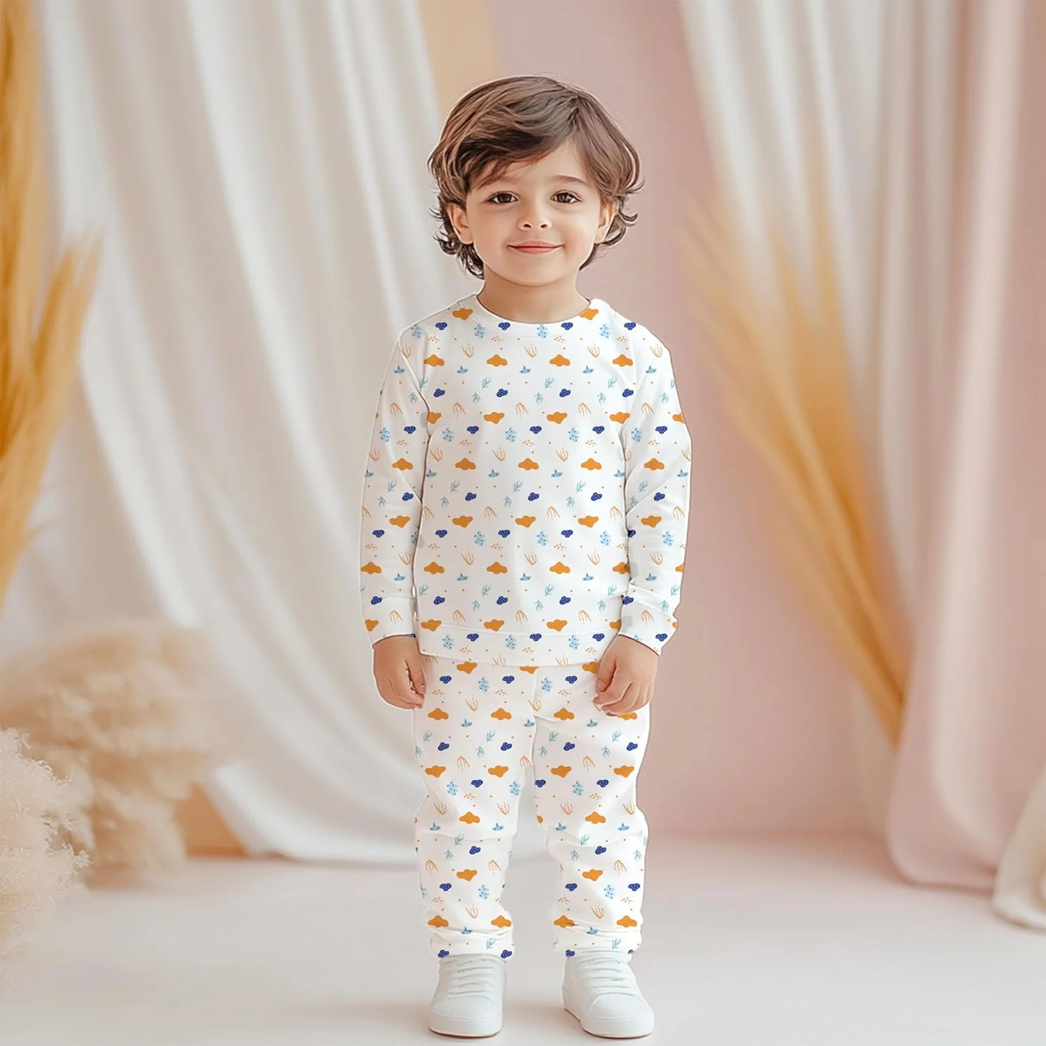 ست لباس هماهنگ چند طرح چاپی دخترانه Luay® از پنبه بامبو 100% | لباس های فوق العاده نرم، شیک و باکلاس | تی شرت آستین بلند و شلوار راحت