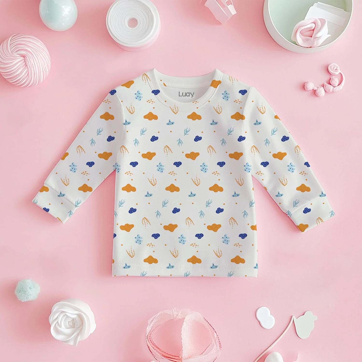 ست لباس هماهنگ چند طرح چاپی دخترانه Luay® از پنبه بامبو 100% | لباس های فوق العاده نرم، شیک و باکلاس | تی شرت آستین بلند و شلوار راحت