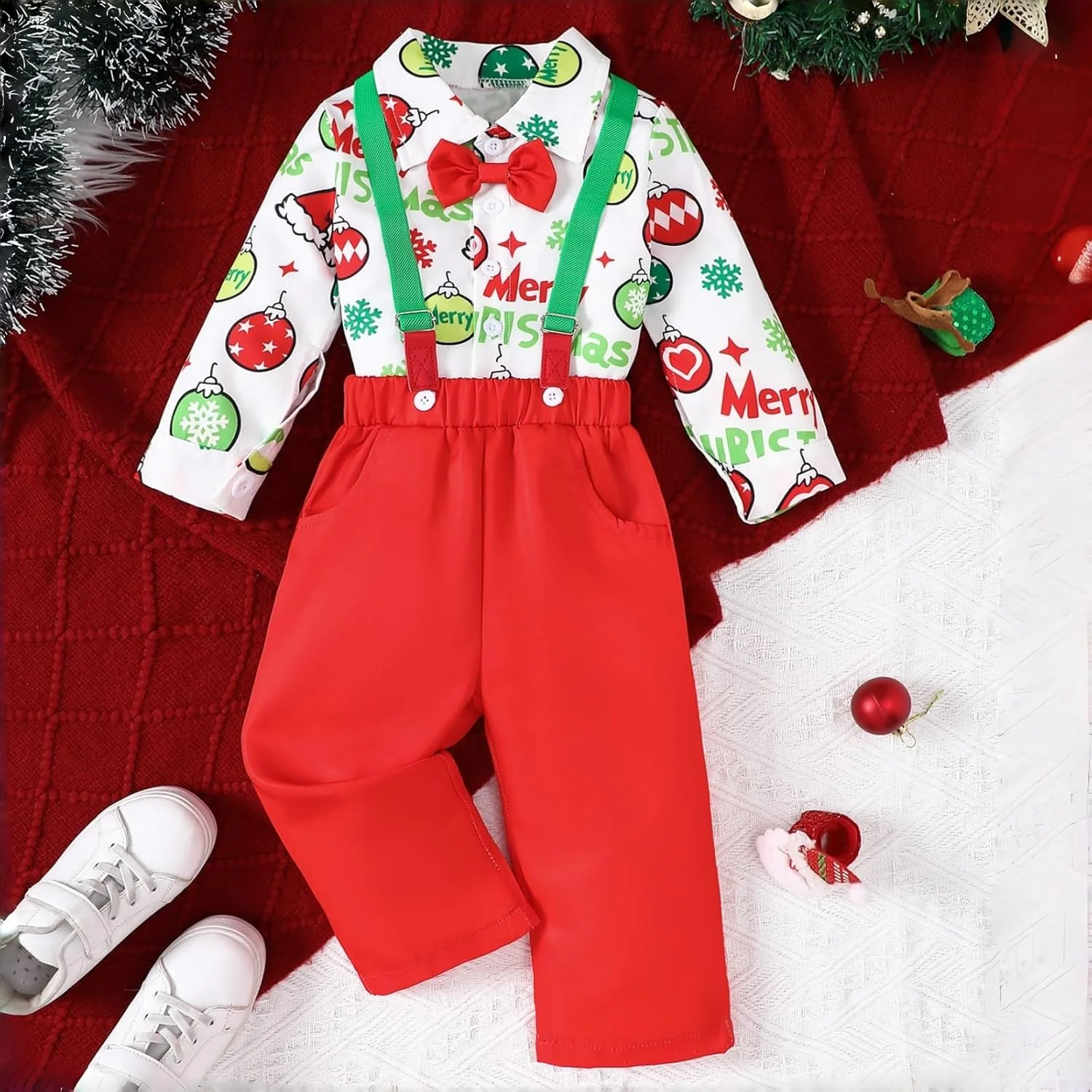 ست لباس پسرانه شامل پیراهن، پاپیون، شلوار بنددار - مناسب برای کودکان ۱ تا ۵ سال