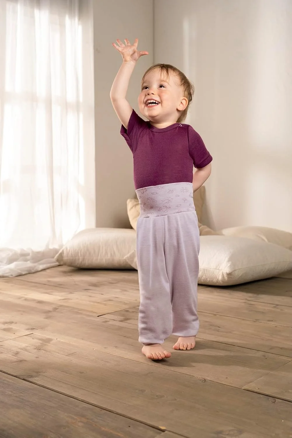 شلوار نوزادی انگل با کمر نخی، 70% پشم (kbT)، 30% ابریشم، ماگنولیا، 50