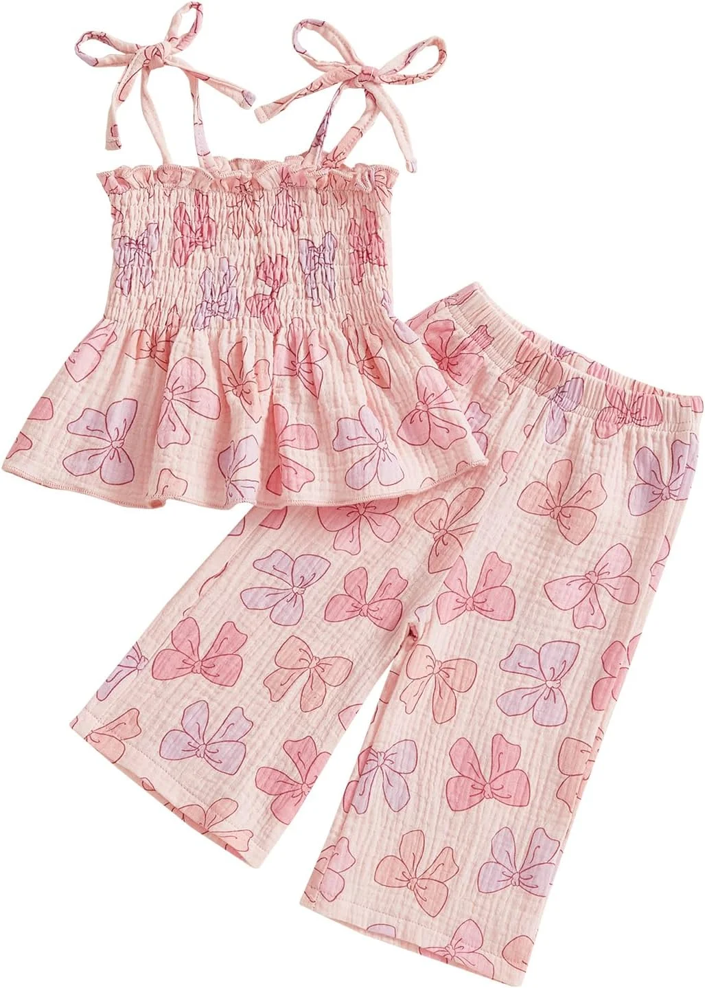 لباس های تابستانی نوزاد دختر VISGOGO، تاپ بدون آستین بند دار و شلوار لینن طرح قلب/پاپیون