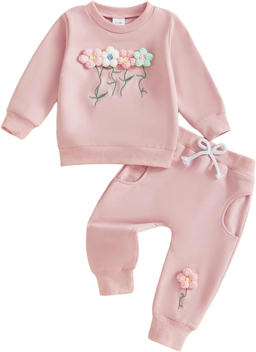 لباس بچه گانه دخترانه، بلوز آستین بلند با طرح گل سه بعدی، مناسب پاییز و زمستان، ست بلوز و شلوار