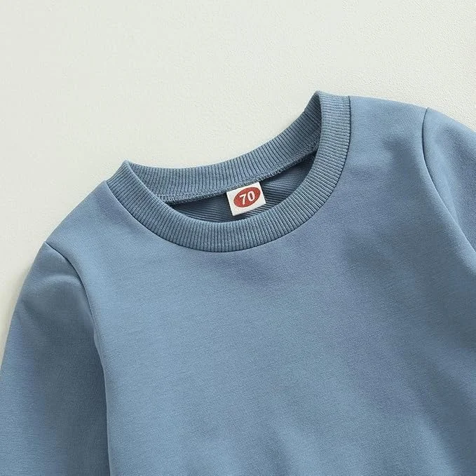 ست بلوز آستین بلند یقه گرد و شلوار نوزادی - رنگ ثابت بدون طرح برای استفاده روزمره